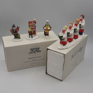 Vtg Department 56 Village Collections Skating Party Baker Elves & Choir Kids